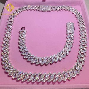 Chaînes de bijoux pour bracelet 15 mm hommes sier lien pavage de passe-diamant Gra VVS Collier cubain Moisanite