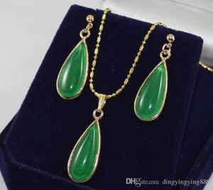 Jewelry Charm Green/-White Pearl Collar +Jade Pending Pending Set18K Gold Watch Sille Quartz Stone Stone