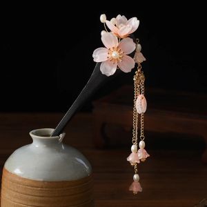 Bijoux chinois Hair Stick Fleur Tassel Hairpin Sandalwood Girls Ancient Hair Bun Forks Chuises