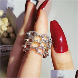 Sieraden Choucong Rings Simple Fashion 925 Sterling Sier Rose Gold vul Pave White Sapphire CZ Diamond Party Gemstones Women Dhmf4