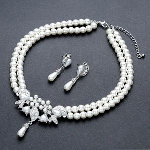 Bijoux classiques de perles de mariée, ensembles de bijoux en strass, colliers et boucles d'oreilles, accessoires de mariage pour femmes, cadeaux de fête de bal 2023