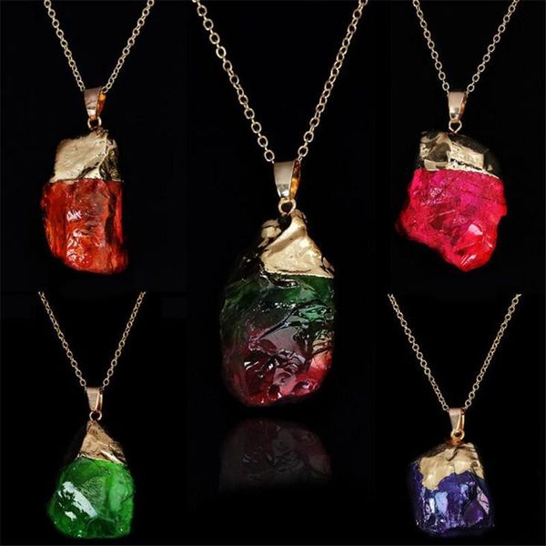 Bijoux Coloré Naturel Pendentif Colliers Quartz Guérison Chakra Pierre Long Couples Plaqué Or Femmes Hommes Collier