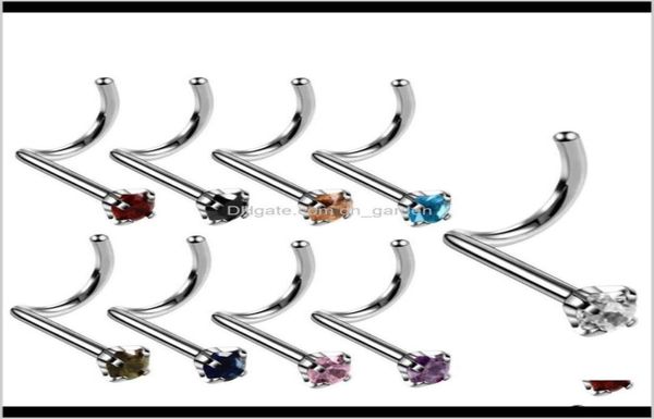 Bijoux coloré Zircon anneau en acier inoxydable goujons crochets barre broche nez anneaux corps Piercing bijoux Ubsgr1471530