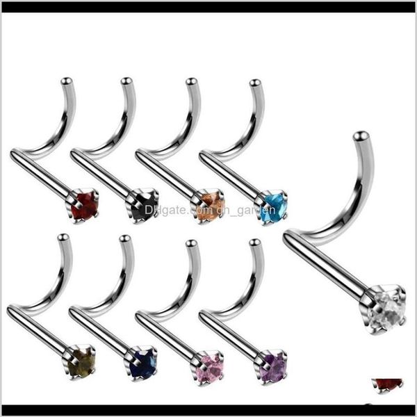 Bijoux anneau de Zircon coloré, clous en acier inoxydable, crochets, épingle de barre, anneaux de nez, Piercing corporel, bijoux Ubsgr250T