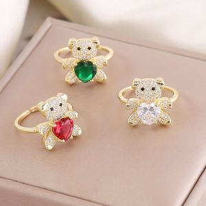 Bijoux en cuivre Micro incrusté de Zircon, anneau ours en peluche INS léger, décoration de luxe à la main, bijoux de tempérament R066