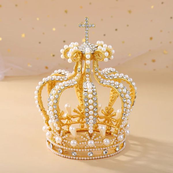 Bijoux personnalisé Bridal King Banquet Banquet Rhingestone Crystal Pearl Beated Beauty Pageant Crowns Tiaras