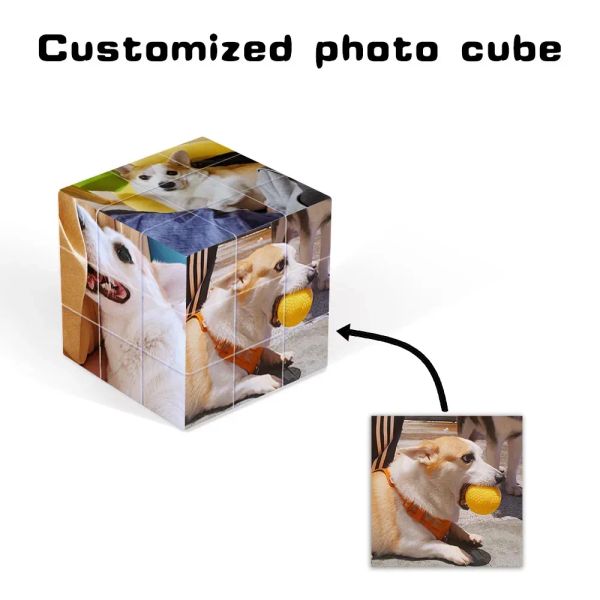 Bijoux personnalisés Pet Photo Collage Cube pour chien papa chat maman personnalisé Multi Photos jeu Cube famille Noël cadeaux drôles pour lui elle