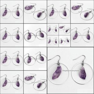 Bijoux Dangle Lustre Violet Cristal Hoop Boucles D'oreilles Pierre Naturelle Sier Couleur Moderne Boho Minimaliste Cercle Mode Femmes Cadeau Drop Del