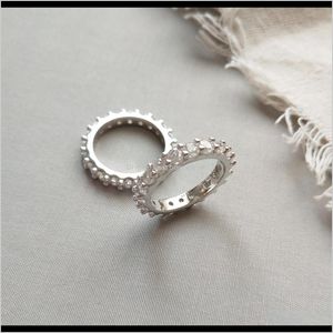 Sieraden Design 925 Sterling Sier Vintage Sieraden Minimalisme Handgemaakte Designer Womens Band Ringen met witte stenen Japans Zuid-Korea Drop D