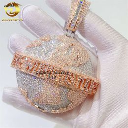 Créateur de bijoux en argent sterling 925, deux tons, terre 3D, Hip Hop, pendentif en diamant VVS Moissanite glacé pour hommes hip hop