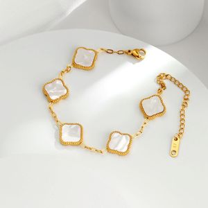 Pulseras de diseñador de joyería para mujer Pulsera de trébol de 4 hojas Charm Bangle Chain 18K Gold Agate Shell Mother-of-Pearl para mujer Chica Boda Regalos del Día de la Madre