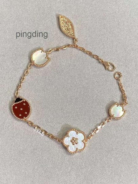 Chaîne de créateur de bijoux Van Bracelet trèfle à quatre feuilles Cleef Van Bracelets Sept étoiles coccinelle en argent sterling 925 plaqué or 18 carats Bracelet à cinq fleurs Lucky Ladybug