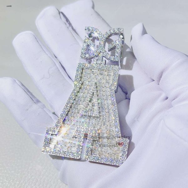 Créateur de bijoux Guangzhou Shining GRA certifié Pass Testeur de diamant Lettre Collier Chaîne 13MM Cubain Initial A Moissan Personnalisé PendentifHipHop