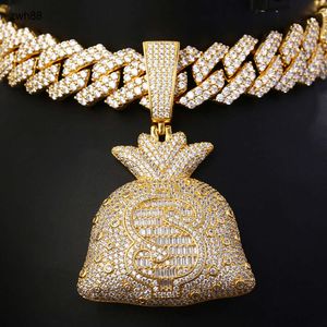 Créateur de bijoux GZYS JEWELRY Vente en gros de bonne qualité Hip Hop Dollar Pendentif Plaqué Or Glacé Sac D'argent avec Tennis ChainHipHop