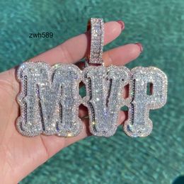 Créateur de bijoux Icy Lettre Charm Pendentif Réel Plaqué Or Femmes Hip Hop Glacé DIY Privé Nom Personnalisé Moissanite Diamant CollierHipHop