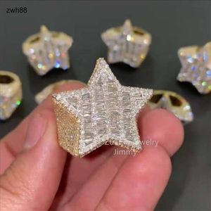 Créateur de bijoux de luxe Hip hop Bague plaqué or 14 carats entièrement glacé Moissanite Baguette Diamant Champion Hommes RingsHipHop
