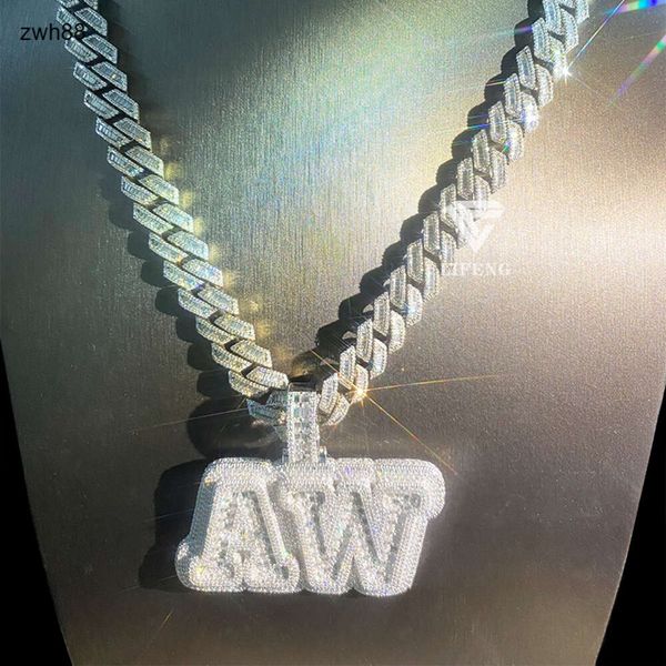 Diseñador de joyas Ventas de probador de diamantes personalizado Hip hop VVS Moissanite colgante collar con dije placa de oro colganteHipHop