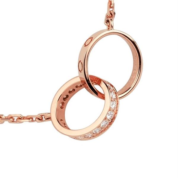 Diseñadores de joyas collar de amor oro rosa cadena de platino tornillo diamante doble círculo collar hermana colgante acero inoxidable weddi321z