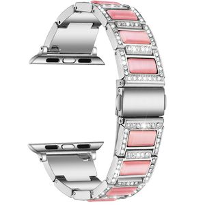 Bijoux Diamant Bracelet En Métal Pour Apple Watch bandes 44mm 42mm 40mm 38mm Bracelet En Résine Femmes Bracelet iwatch Série 6 5 4 SE Bracelets Accessoires Intelligents