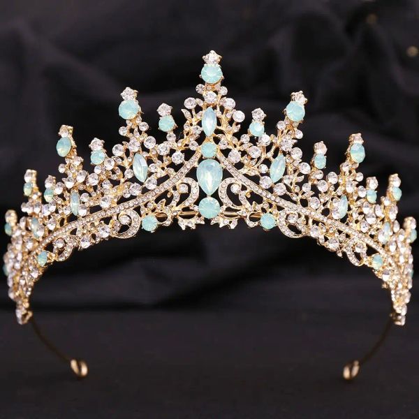 Bijoux Diezi Wedding Crystal Headwear Green Blue Opal Crown For Women Girls Accessoires Accessoires Queen Tiaras Tiaras Party Bandons