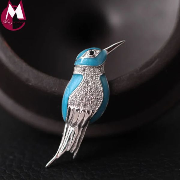 Bijoux DIY rétro Broche d'oiseau bleu de haute qualité 100% réel 925 Broche en argent sterling épingles animaux animaux hommes femmes bijoux créatifs yx03