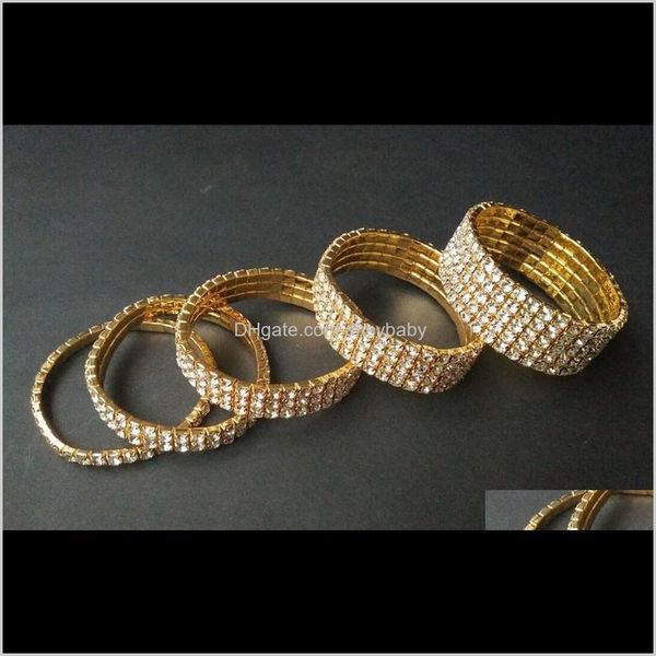 Bijoux Drop Livraison 2021 12 pièces Lots 1-10 rangées Bracelets en or cristal strass élastique bracelet de mariée bracelet extensible en gros Weddin