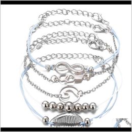 Livraison de chute de bijoux 2021 Bracelets Set 5pcs Package Alloy 8 Shell Wave Wave Perle Charme avec corde corde Sier Couleur plaqu￩e cha￮ne de m￩taux WSPUH