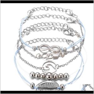 Sieraden drop levering 2021 armbanden ingesteld 5 -stcs pakket legering 8 shell zeegolf bead charme met string touw sier kleur vergulde metalen ketting wspuh