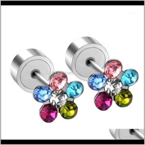 Livraison directe de bijoux 2021 en acier inoxydable mignon fleur coloré Zircon boucle d'oreille petit goujon broche musicien Piercing boucles d'oreilles pour enfants/femmes Fashi