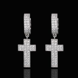 Bijoux boucle d'oreille pendentif lustre Double rangée de diamants boucles d'oreilles hip hop micro-set boucles d'oreilles croix zircon hiphop personnalisé boucles d'oreilles pour hommes rap pour hommes et femmes