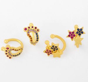 Boucles d'oreilles en zircone cubique pour femmes, bijoux, pieds, étoile, couleur or, cristal CZ, Clips d'oreilles non percés, f65k