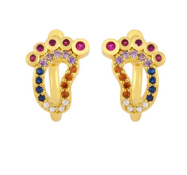 Pendientes de joyas Cubiconia Pies Estrella Gold Color Cz Clips de oreja de cristal Sin Pendientes perforados para mujeres Joyería 24yg
