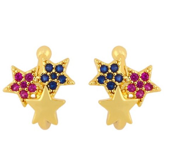 Pendientes de joyería Cúconia Pies Estrella de oro Color Cz Clips de oreja de cristal Sin Pendientes perforados para mujeres Joyería DK65