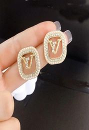 Brincos de jóias designer feminino luxo brilhante diamante pingente carta forma cor ouro 925s silver2418378