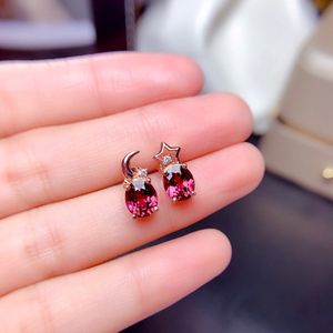 Bijoux Boucles d'oreilles Fille Étudiante Étoile Lune Cristal Rouge Zircon Diamant 18K Plaqué Or Rose Boucles d'oreilles Clous Bijoux De Mariage Cadeau D'anniversaire