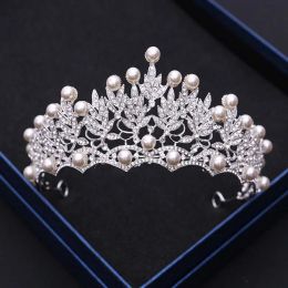 Bijoux Elegant Wedding Crown Pearl Bridal Headpice Tiaras Rhingestone Lave Diadema Princess de Noiva Accessoires