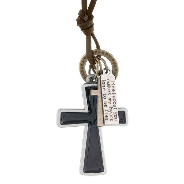 Bijoux Émail Jésus Croix Collier Lettre Id Chaîne Réglable Pendentif Colliers En Cuir Pour Femmes Hommes Punk Mode Bijoux Cadeau Drop Dhi6K