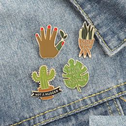 Bijoux Cartoon Européen Broches de plante en pot émail Émalie Cactus Aloe feuilles Pins pour enfants unisexe Vêtements Cowboy Badge Accessor DH2S5