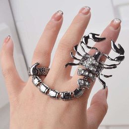 Bijoux en alliage exagéré, ensemble de diamants, chaîne de scorpion, anneau hip-hop punk, bracelet à double anneau élastique