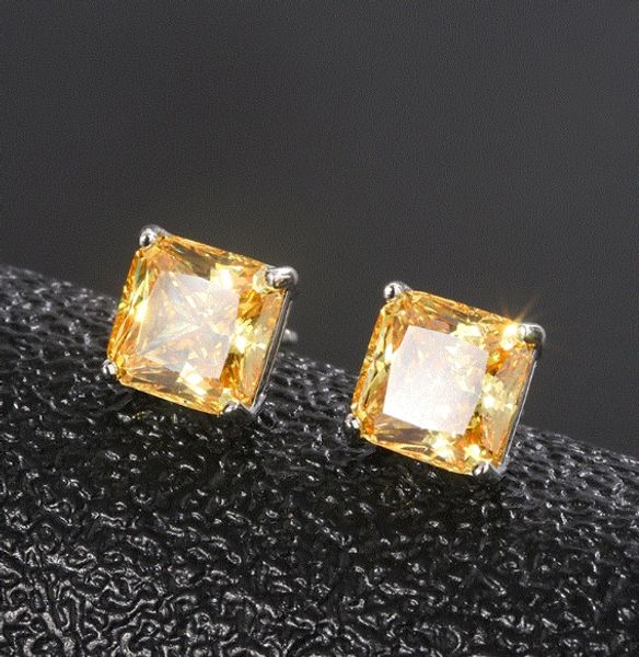 Fábrica de joyería Venta al por mayor Pendientes de diamantes amarillos populares europeos y americanos Pendientes vintage Pendientes elegantes de moda Cuadrado femenino
