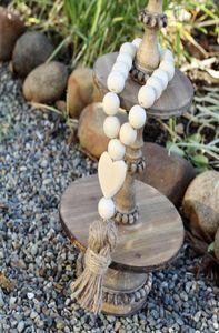 Bijoux ferme décoration coeur bois perles lin naturel cordes gland perle chaîne chaîne fait à la main décor à la maison tenture murale M21761781664