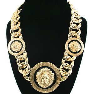 Bijoux à la mode en alliage de haute qualité, goutte d'huile, tête de lion, collier en or, chaîne de pull pour femme, clavicule