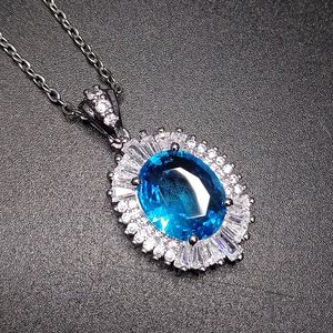 Sieraden bloemvormige zeeblauwe kristal zirkoon diamant wit vergulde hanger student vriendin verjaardagscadeau