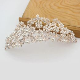 Bijoux Forseven Rose Gold / Silver couleur cristal Perles Simulates Princesse Diadem Tiara Crown de Noiva Bride Wedding Hair Bijoux