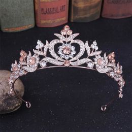 Bijoux Forseven vintage baroque or couleur brillant fleur cristal diadèmes couronnes de noiva femme mariée Cheveux de mariage bijoux accessoires