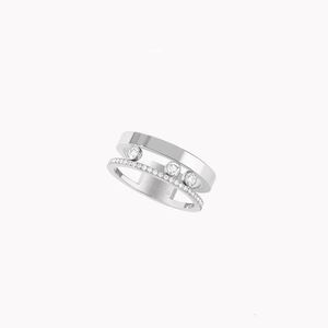 Sieraden Franse sieraden Nieuwe Sterling Sier Paar Ring Galvaniseren Goud Drie Diamanten Mobiele Ring Move Romane