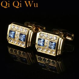 Bijoux French Shirt Mens Cuffer Links Marque Blue Crystal Cuffe Links High Quality Luxury Wedding Free Livrot240429