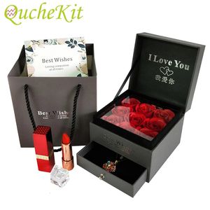 Boîte à bijoux cadeau boîtes à roses savon fleur boucle d'oreille collier rouge à lèvres fête d'anniversaire maman petite amie saint valentin décor 240113