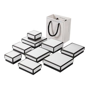 Sieraden geschenkdozen tas voor ketting, oorbel, cadeaubon met deksels en spons gevuld meerdere maten (zwart en wit)