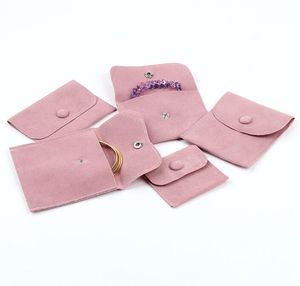 Sieraden Geschenkverpakking Envelop Tasje Met Drukknoop Stofdicht Sieraden Cadeauzakjes Gemaakt Van Parel Fluweel Roze Blauwe Kleuren